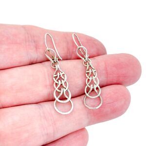 Estate Silver-Tone Elegant Openwork Design Dangle Earrings